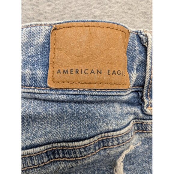 American Eagle Jeans Womens 8 Long Blue Super Hi Rise Flare Distressed Boho - Picture 10 of 15